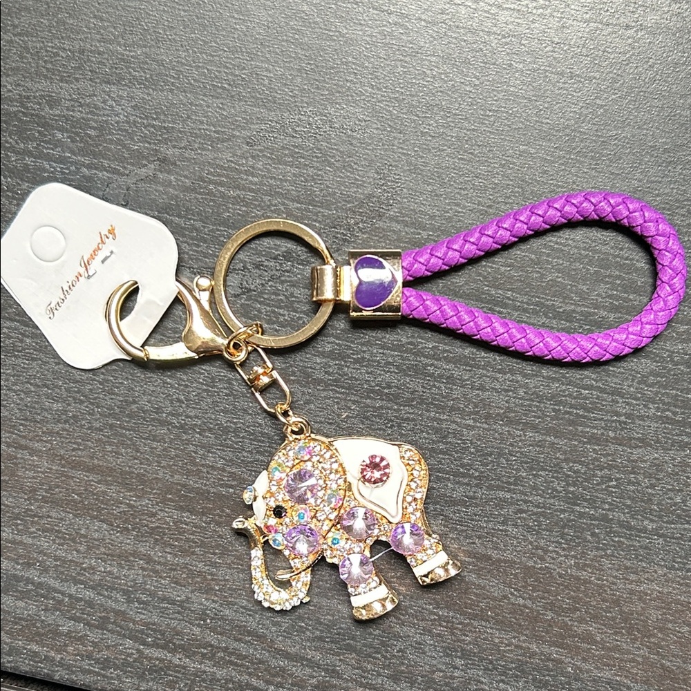 Gold and Purple Elephant Keychain ya